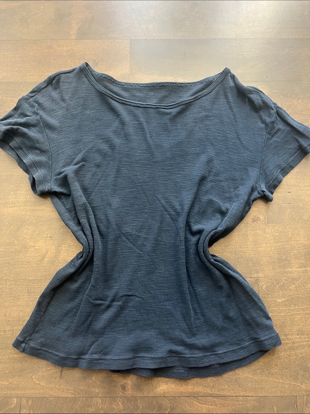 brandy melville off the shoulder boat neck navy tee